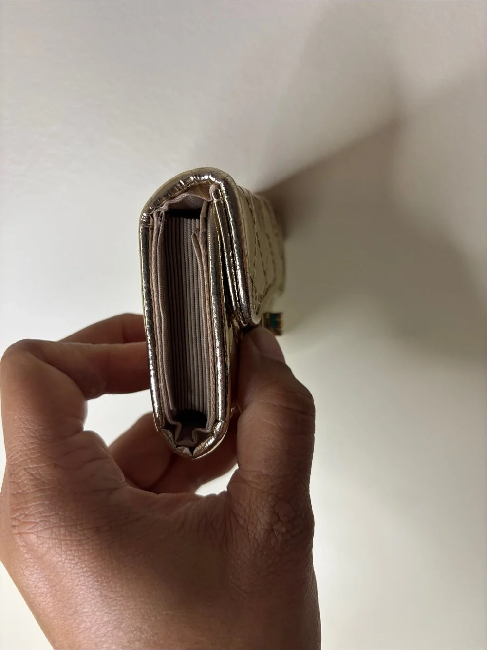 Quilted Metallic Mini Wallet in Gold